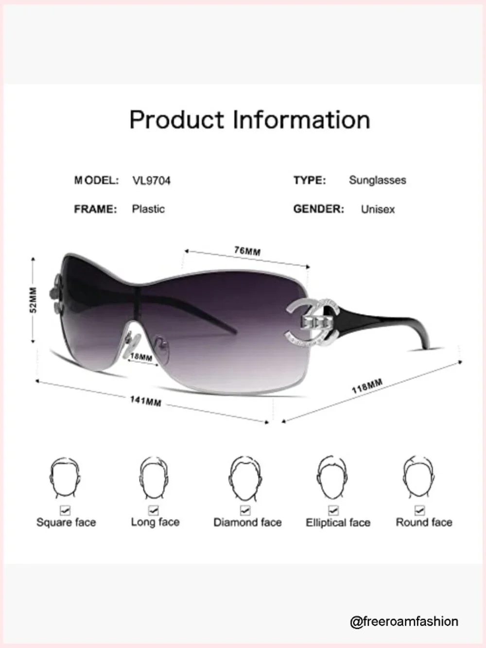 Y2K Oversized Wrap Around Sunglasses UV400 Shield Frameless Shades for Women Men